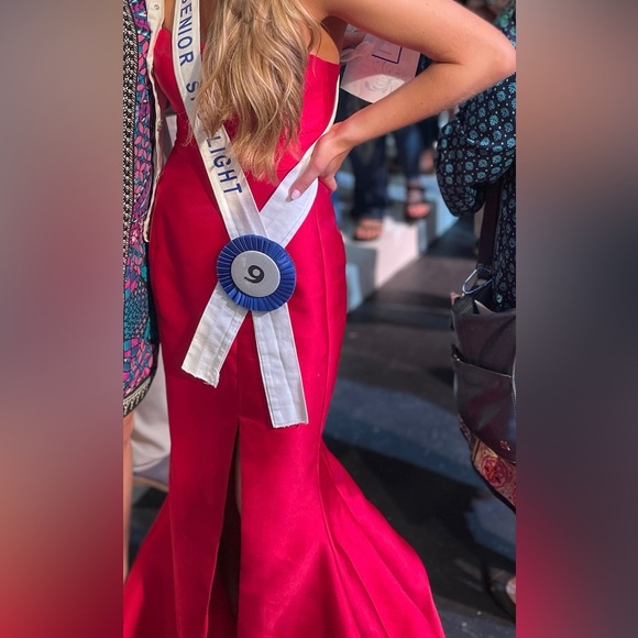 Sherri Hill 51671 Strapless High Slit Formal Dress Red - Picture 4 of 17